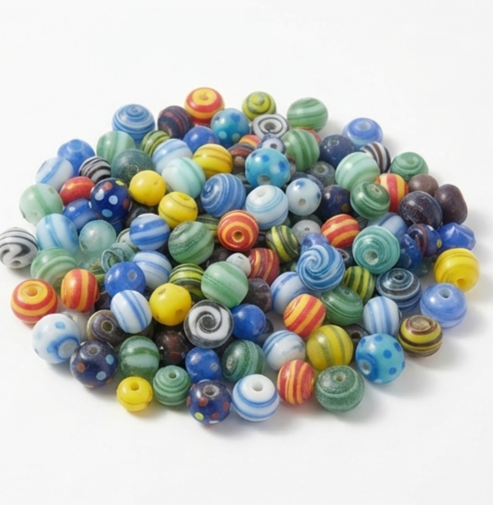 Marble  Fancy Glass Beads 100 pcs For Jewelry Making, White